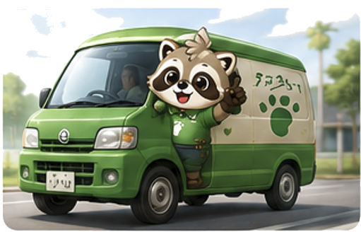 バンで移動するスマフットくん